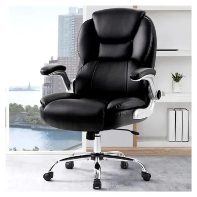 Produktbild von Ergonomischer Bürostuhl mit hochklappbaren Armlehnen, höhenverstellbar, für Büro und Zuhause, 180 kg Tragfähigkeit (Schwarz)