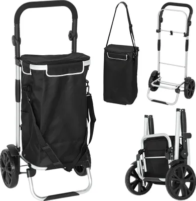 Produktbild von 3-in-1 Einkaufstrolley klappbar mit 40L Kapazität belastbar Trolley bis 25kg mit Kühlfach Schwarz