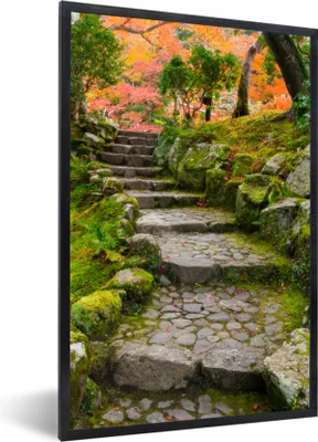 Produktbild von MuchoWow® Gerahmtes Poster Natur - Steine - Kröte - Moos - Japanisch 60x90 cm - Poster mit Schwarzem Bilderrahmen Wandposter Rahmen Foto Bilder - Kunst