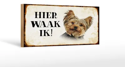Produktbild von Holzschild Spruch 27x10cm holländisch Hier Waak ik Yorkshire Terrier