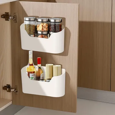Produktbild von 2 Stück Küchenschranktür-Aufbewahrungsboxen, selbstklebende wandmontierte Aufbewahrungsboxen, Garderoben-/Badezimmer-/Kühlschrank-Aufbewahrungsboxen