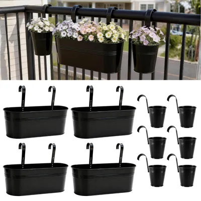 Image de Lot de 4 jardinières noires pour balcon ou jardin
