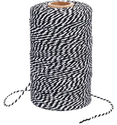 Produktbild von Bäcker Bindfäden 200m Baumwolle Schnur 2mm Bastelschnur Dekokordel für DIY Geschenke Gartenarbeit Schwarz Weiß