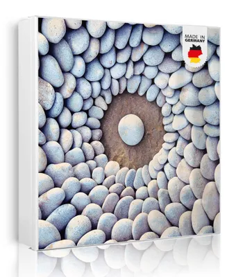 Produktbild von banjado Schlüsselkasten aus Metall, 30x30cm groß mit 32 Haken, als Magnettafel nutzbar, Korpus weiß, Anschlag rechts, Steinkreis [SKGW1 12535]