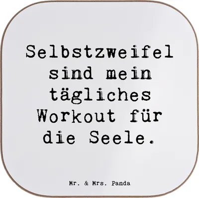 Produktbild von Mr. & Mrs. Panda Untersetzer für Gläser Spruch Selbstzweifel Workout - Weiß - Geschenk, Glas, positive Gedanken, Selbstwahrnehmung, inneres Gleichgewicht, humorvoll