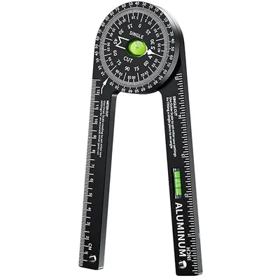 Produktbild von 360° Winkelmesser, Holzarbeitswinkel und Anreißwinkel, Aluminium Schneide- und Positionierhilfe mit Libelle und drehbarem Gradmesser
