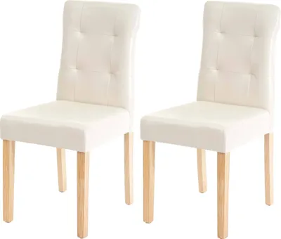 Produktbild von 2er-Set Esszimmerstuhl HWC-E58, Stuhl Essstühle  Kunstleder creme, helle Beine