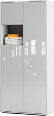 Produktbild von SIMPLYFURN Büroschrank Amira T10 | Aktenschrank & Mehrzweckschrank mit offenem Fach | Weiß & Weiß Hochglanz | Push-to-Open | 180x80x40 cm | Modern für Büro & Homeoffice