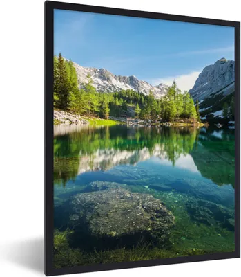 Produktbild von MuchoWow® Gerahmtes Poster Wasser - Berge - Felsen 60x80 cm - Poster mit Schwarzem Bilderrahmen Wandposter Rahmen Foto Bilder - Premium - Wanddeko Wohnzimmer