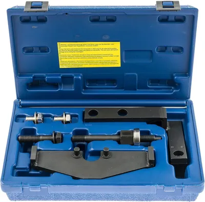 A blue plastic case containing a set of automotive tools.