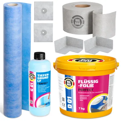 Produktbild von Dichtset Flüssigfolie 7kg Dichtband Eckenfugen Manschetten 5m2 Dichtbahn H501