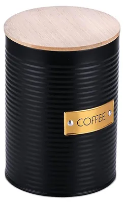 Productafbeelding van Koffieblik - Koffiebus luchtdicht - Metaal en bamboe deksel - Ø 11 x 16 cm - 1,4 liter - Zwart en natuur