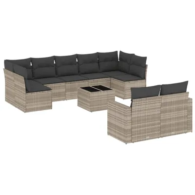 Produktbild von vidaXL 10-tlg. Garten-Sofagarnitur mit Kissen Hellgrau Poly Rattan