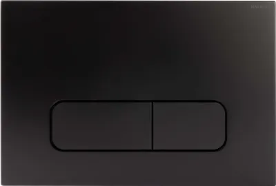 A black toilet flush plate with two buttons.