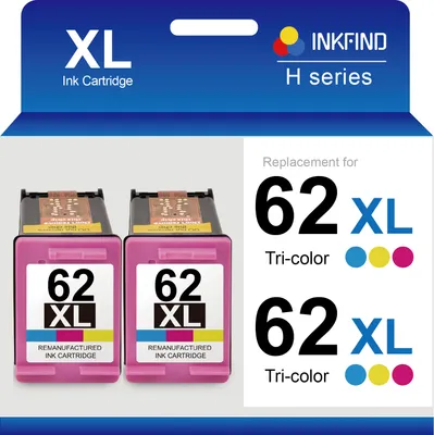 Produktbild von INKFIND 62XL Passend für HP62 HP62XL HP 62 HP 62XL C2P07AE Tintenpatrone - Hohe Kapazität 2er-Pack Farbe