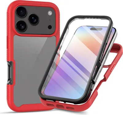 Produktbild von iPhone 17 Pro Hülle, Bumper mit Eingebautem Displayschutz Komplettschutz Schutzhülle für iPhone 17 Pro Rot