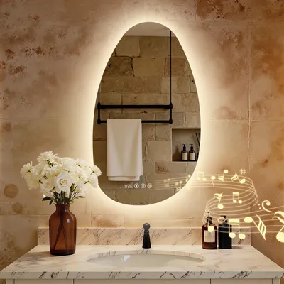 Image de S'AFIELINA Miroir de salle de bain 85 x 50 cm avec éclairage Asymétrique avec 3 couleurs d'éclairage variable, antibuée, Bluetooth, horloge, température, fonction mémoire