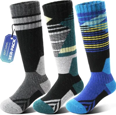 Productafbeelding van Skisokken kinderen - 3 paar - Merinowol - Dikke thermosokken met bekleding