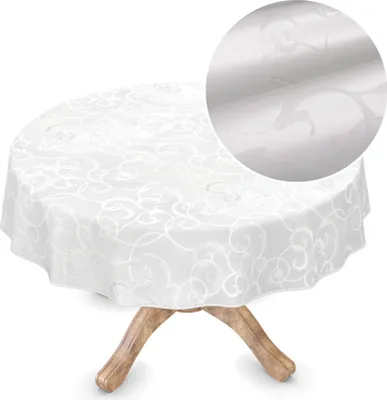 Produktbild von Tischdecke Wachstuch Premium Ornamente Weiß Robust Wasserabweisend Rund 150 cm
