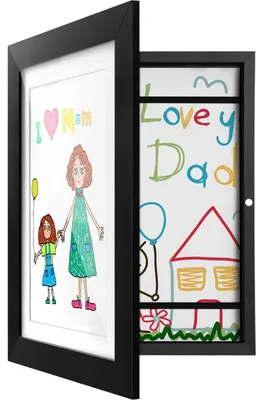 Image de Cadre photo pour dessins d'enfants - Avec ouverture frontale pour le rangement - Pour œuvres d'art au format A4 - Noir