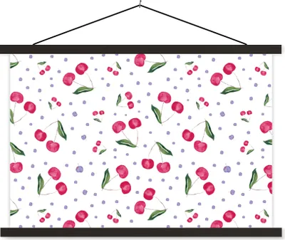 Produktbild von MuchoWow® Textilposter Kirschen - Obst - Weiß 60x40 cm mit schwarzem Rahmen - Hölzernes