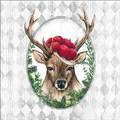Produktbild von Servietten Papier 33x33cm 3-lag. mit Hirsch Motiv & Bollenhut 20 Stück