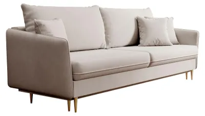 Image de Selsey Volio – Canapé-lit 3 places en velours hydrofuge avec pieds dorés, gris-beige