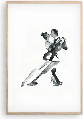 Produktbild von Gerahmtes Poster - Rahmen in heller Eiche - Tango Zeichnen Schwarzweiß - 61x91,5 cm - Wand Bild - Wanddeko - Wandbilder - Wandposter - Bilderrahmen - Bilder - Kunstdruck - Wandbild - P2NPA61x91-4300
