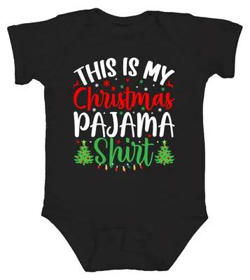 Productafbeelding van Dit is mijn kerstpyjama-shirt, een unisex babyromper voor kerst, zwart, maat 3/6 maanden
