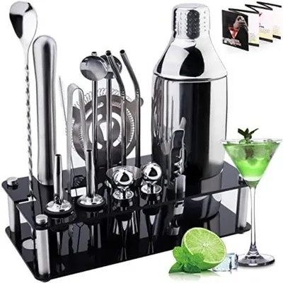 Produktbild von PromoHome® 18-teiliges Cocktailset – Barzubehör mit Shaker, Edelstahl, Silber/Schwarz