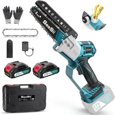 Obrázok produktu pre Mini akumulátorová reťazová píla - 15 cm reťaz - bezuhlíkový motor - 800–999 W - 2 x 2,0 Ah batérie