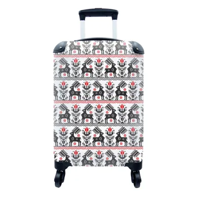 Produktbild von MuchoWow® Koffer Handgepäck Trolley Rollkoffer Kleine Reisekoffer mit 4 Rollen - Hirsche - Muster - Schwarz - Rot - Cabin Size < 55x40x23 cm & 55x40x20 cm - Fotokoffer - Kabinenkoffer - Boardgepäck - Reise-Box - Reisekoffer - Reisegepäck - Koffer mit Bild - Trolley für Kinder