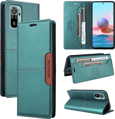 Produktbild von Handyhülle für Xiaomi Redmi Note 10s/Note 10 4G Hülle, Leder Flip Wallet Kartenfach Stand Schutzhülle Grün
