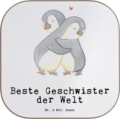 Produktbild von Mr. & Mrs. Panda Untersetzer für Gläser Pinguin Beste Geschwister der Welt - Weiß - Geschenk, Coaster, Geschenkidee, Geburtstag, Bruder, Familie, Tischschoner, Schwestern