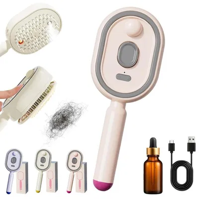 Produktbild von Elektrische Sprüh-Haarbürste, Dampf & Massage, wiederaufladbar, entwirrend, Anti-Frizz & Antistatisch, 650nm Rotlicht – für alle Haartypen (Rosa)