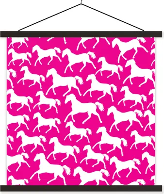 Produktbild von MuchoWow® Textilposter Pferde - Rosa - Weiß - Mädchen - Kinder - Mädchen 60x60 cm mit schwarzem Rahmen - Posteraufhänger