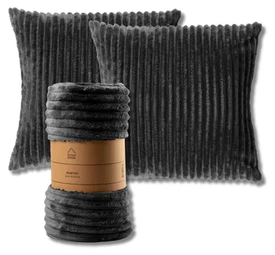 Produktbild von Dutch Decor SPARSET - 3-teilig - Mart & Marthy - 2 Dekokissen 45x45 cm - 1 Wohndecke 140x180 cm - Anthrazit