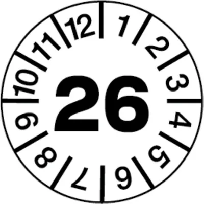 Produktbild von Dreifke® Prüfplakette weiß/schwarz 2026 - 15 mm Folie selbstklebend