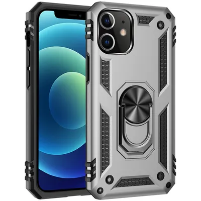 Immagine prodotto di Custodia protettiva per iPhone 12 Mini, robusta a due strati, testata in ambito militare, con supporto ad anello per iPhone 12 Mini Argento