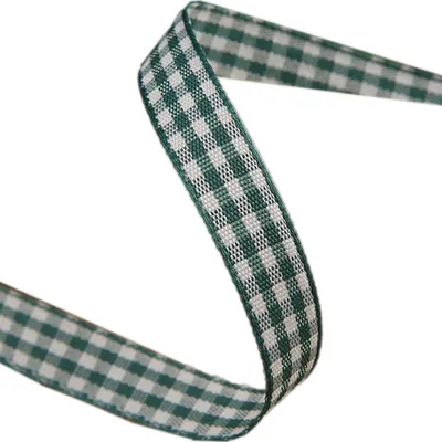 Gingham Stoffband, Polyester, 15 mm x 50 m, Dunkelgrün