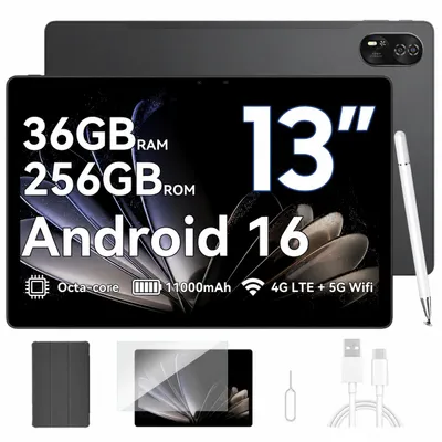 Produktbild von Blackview Mega8, 13 Zoll, Dual 4G LTE+5G WiFi, Android 16, mit 36GB(12+24) RAM+256GB ROM(2TB TF), 2K FHD Display, Octa Core T620, 1100mAh
