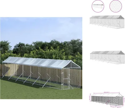 Immagine prodotto di vidaXL Cuccia per cani da esterno con tetto argentato 2x14x2,5 m in acciaio zincato - Cucce e recinti per cani