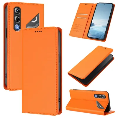 Produktbild von Handyhülle für ZTE nubia Neo 5 Pro, Kunstleder Klapphülle Stoßfeste Magnetische Hülle mit Ständer Orange