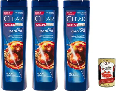 Produktbild von Clear ANTI CADUTA Men Shampoo für schwaches Haar - Shampoo Gegen Haarausfall 3x 225ml + Italian Gourmet polpa 400g
