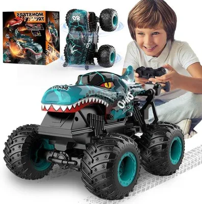 Image de Télécommande - Voiture télécommandée - Monster truck 20 km/h - Avec éclairage LED et musique - Monster truck RC 2,4 GHz - Télécommande avec traction avant - Voiture télécommandée à 360° - Pour les enfants de 3 à 6 ans