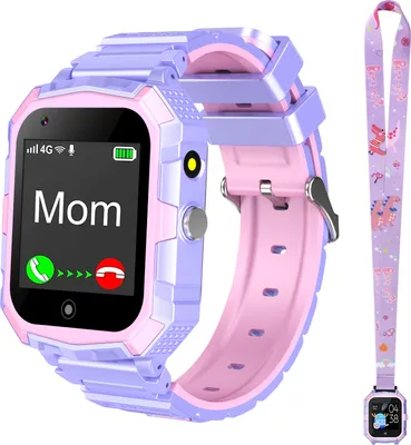 Obrázek produktu pro 4G dětské chytré hodinky pro chlapce dívky, vodotěsné chytré hodinky telefon s GPS WiFi video volání SOS kamera náramkové hodinky pro děti 3-14 narozeniny vánoční dárky, fialové