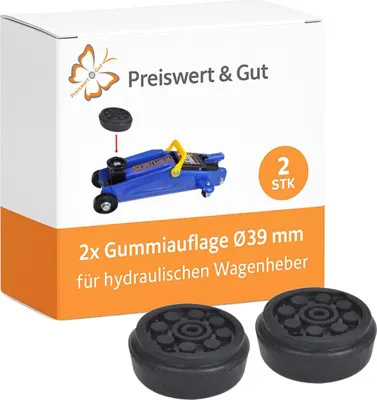 Produktbild von 2x Stempelwagenheber Gummiauflage 15 mm Dicke Ø39 mm für hydraulischen Wagenheber Schwarz  Autoheber Hydraulikwagenheber