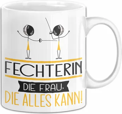 Produktbild von Fechterin Geschenk Tasse Becher Die Frau Die Allen Kann Geschenkidee für eine Fechterin Lustig (Weiß)
