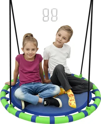 Produktbild von Nestschaukel für Kinder - Runde Gartenschaukel - Ø100 cm - Höhenverstellbar bis 180 cm - 150 kg Tragkraft - Textilene & Metall - Schwarz