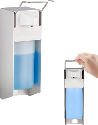 Produktbild von Desinfektionsspender 0,5 l, Wandmontage, Ellenbogenbedienung, Nachfüllbar, Seifenspender, Hygienisch, Sichtfenster, für Bad & Küche
